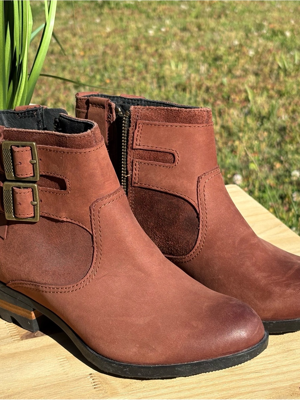 Sorel Brown Suede Ankle Booties with Double Buckles